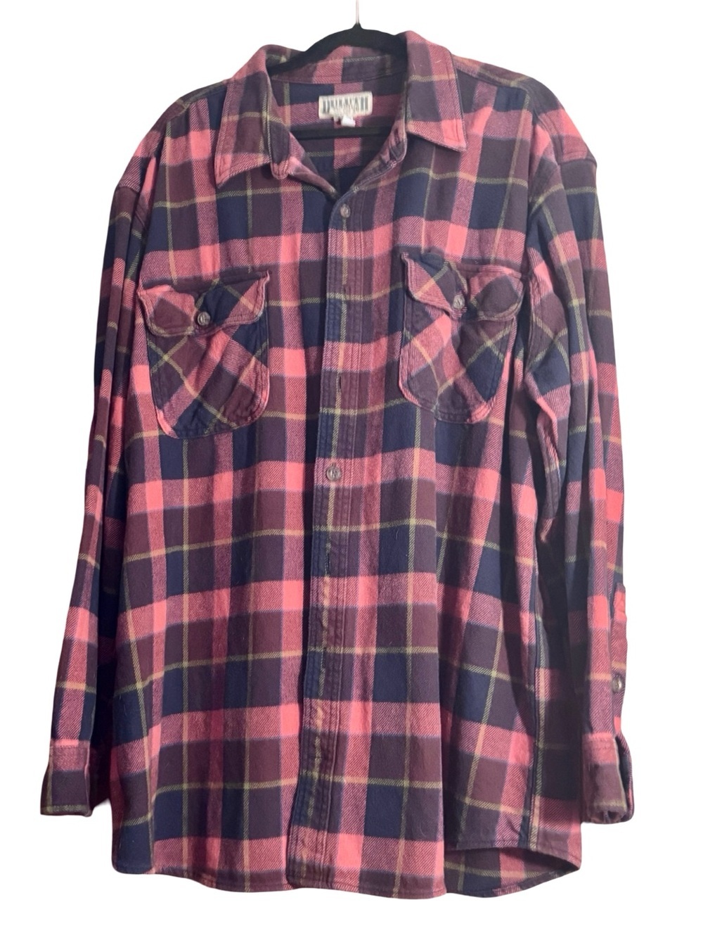 Duluth Trading Co Red and Navy Plaid Flannel Button-Down Shirt